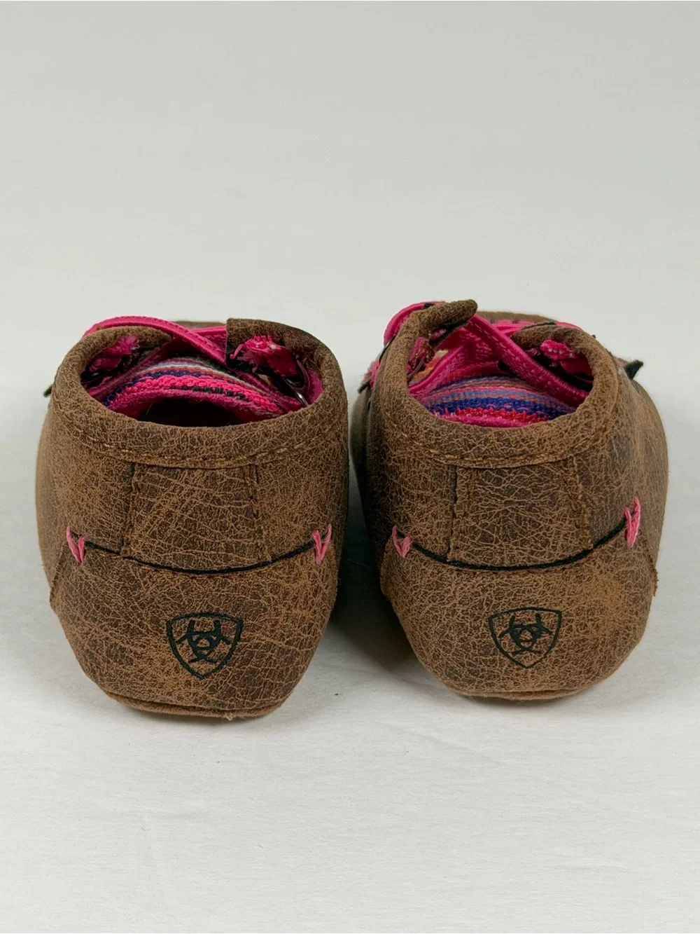 Ariat Infant Western Crib Shoes Brown Pink Moccasin Soft Sole 4” Outsole
